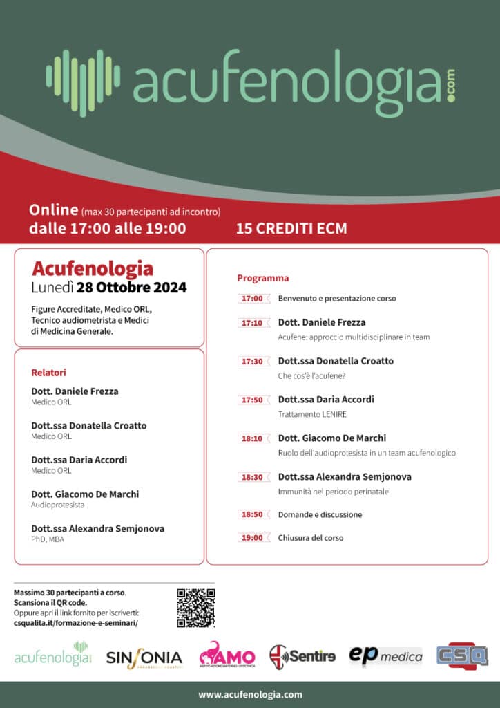 Acufenologia 1 (30 Posti Accreditati Terminati – Disponibili Posti Auditori: No Crediti Ecm)